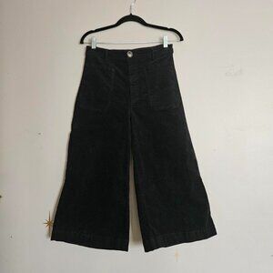 By Together Small Black Corduroy Wide Leg Cropped Pants Trousers Cotton Stretchy